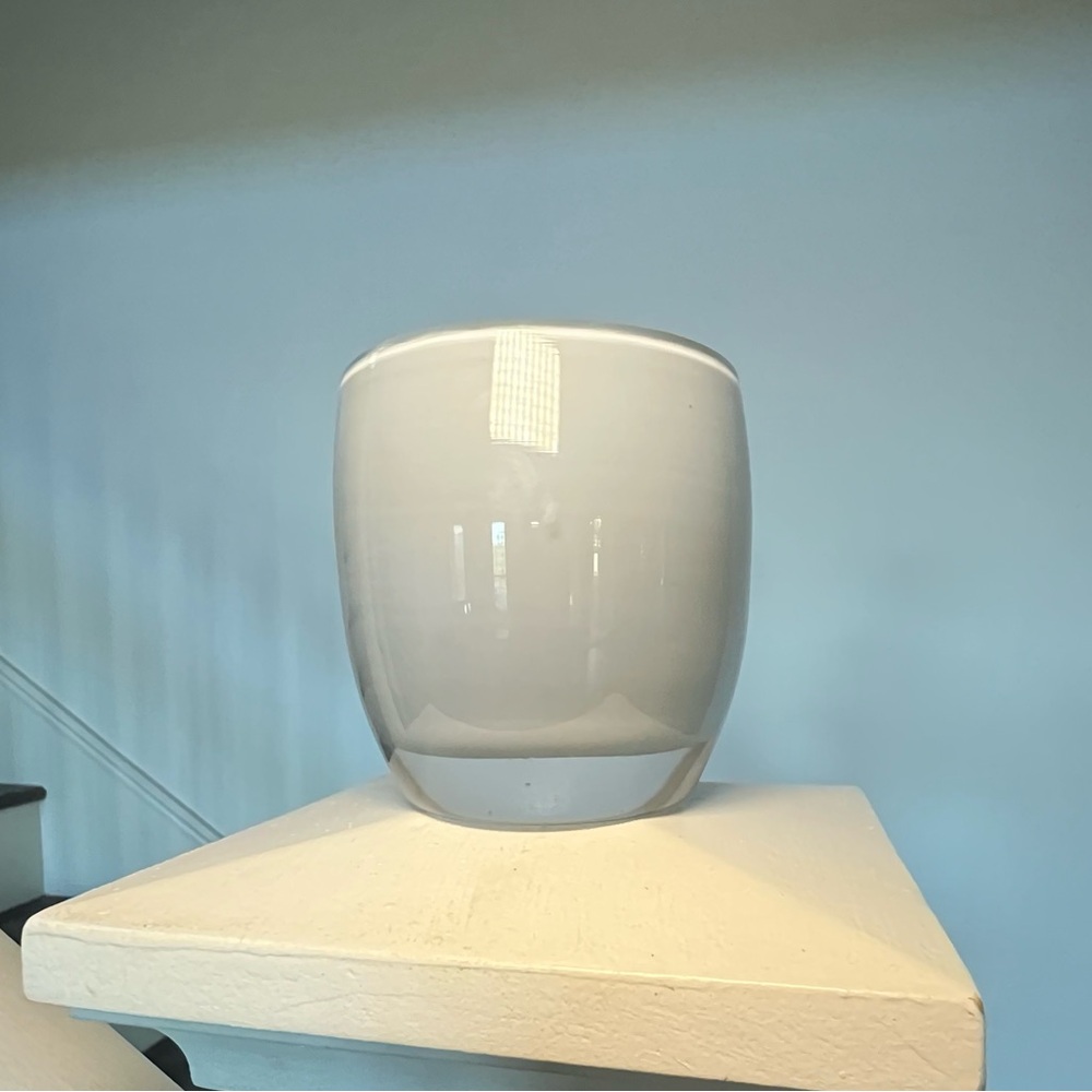GLASSYBABY discontinued pre-treskilion era light grey hand blown glass votive.